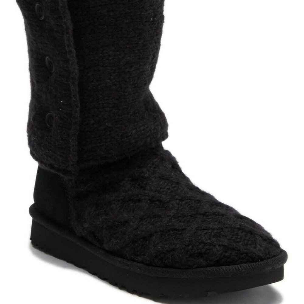 UGG Australia Kids Girls Size 13 Black Lattice Cardy Knit Boot